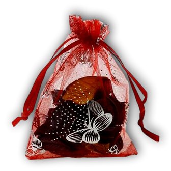 Organza bags red with butterflies - 11x16 cm 100 pieces / gift bags