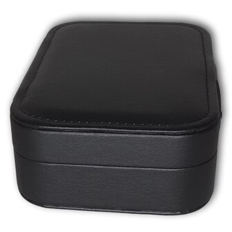 Sieradendoosje - zwart - met spiegeltje en drukknoop voor op reis - sieraden organizer