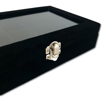 Sieradendoos  - 15 vakjes - zwart - met deksel - 23x15x5 cm