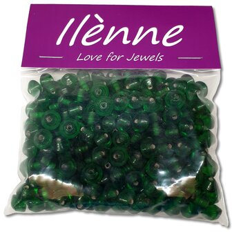 Glass beads dark green - flat oval - 9 x 6 mm - 125 grams - beads hobby adults