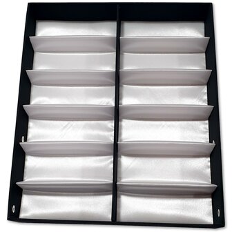 Glasses box - 12 compartments - Black with white inside - store glasses