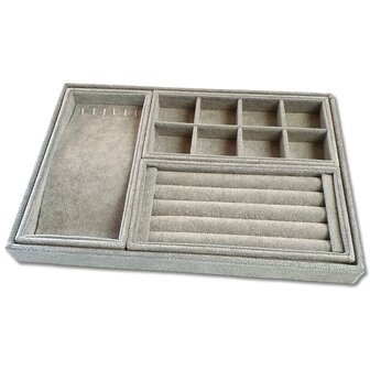 Jewelry box - 4 parts - Gray velvet - jewelry display