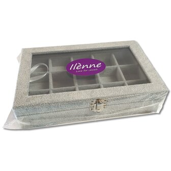 Jewelry box - 15 compartments - gray - with lid - 23x15x5 cm