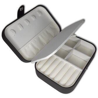 Sieraden etui / reisetui - Zwart met spiegeltje - sieradendoosje voor op reis