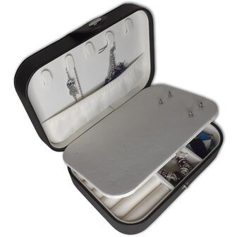 Sieraden etui / reisetui - Zwart met spiegeltje - sieradendoosje voor op reis