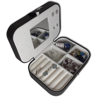 Sieraden etui / reisetui - Zwart met spiegeltje - sieradendoosje voor op reis