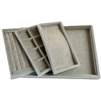 Lade organizer sieraden bakjes - Sieradenbak - 4 delig - Grijs velours - sieradendoos