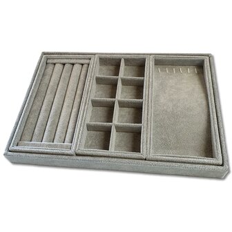 Lade organizer sieraden bakjes - Sieradenbak - 4 delig - Grijs velours - sieradendoos
