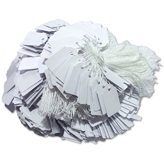 Kleine prijskaartjes met koord - 18x29 mm  -   ca. 1000 stuks - Wit -  prijslabels