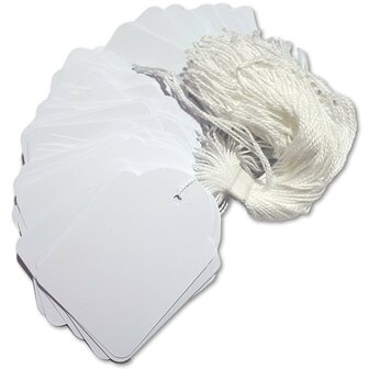 Kledinglabels / prijskaartjes groot met koord - 45x65 mm - 200 stuks - cadeaulabels karton - Wit 