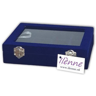 Sieradendoosje met deksel - 20x15 cm - Donker Blauw - 12 vakjes