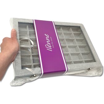 Sieradendoos - Grijs - 36 vakjes - met deksel - 35x24x5cm - velours - oorbellen organizer