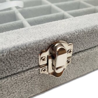 Sieradendoos - Grijs - 36 vakjes - met deksel - 35x24x5cm - velours - oorbellen organizer