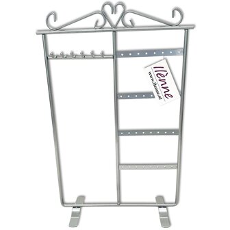 Kettinghouder &amp; oorbellenhouder in 1 - metaal sieradenrekje - zilver grijs - 23x9x35 cm