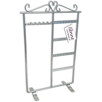 Kettinghouder &amp; oorbellenhouder in 1 - metaal sieradenrekje - zilver grijs - 23x9x35 cm