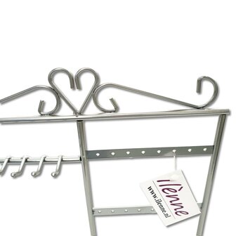 Kettinghouder &amp; oorbellenhouder in 1 - metaal sieradenrekje - zilver grijs - 23x9x35 cm