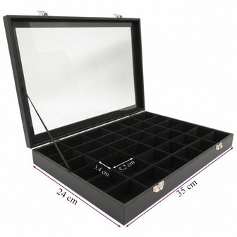 Sieradendoos / Juwelendoos - Zwart -36 vakjes - met deksel - 35x24x5 cm / Edelstenen doos