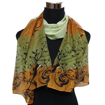 Sjaal dames - groen / bruin - Viscose