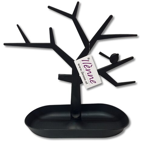 Sieradenhouder - sieradenboom met bakje - zwart - kunststof