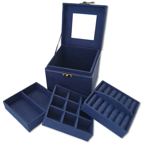 Boîte à bijoux / boîte à bijoux carrée bleu foncé