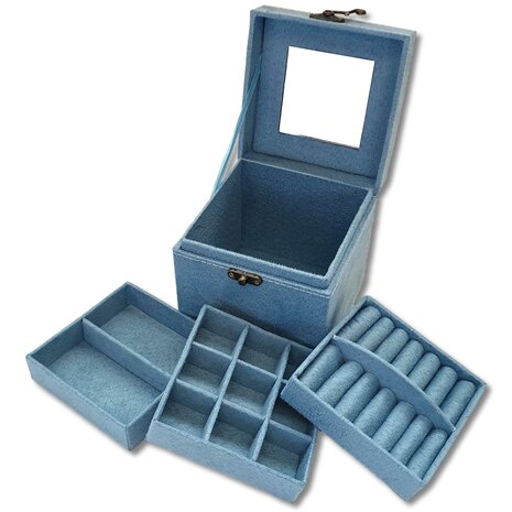 Boîte à bijoux / boîte à bijoux carrée bleu clair