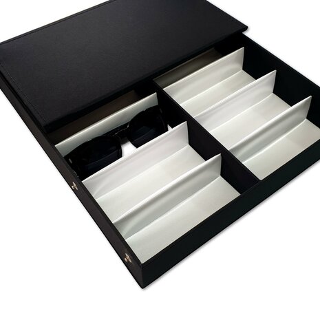 Glasses box - 12 compartments - Black with white inside - store glasses