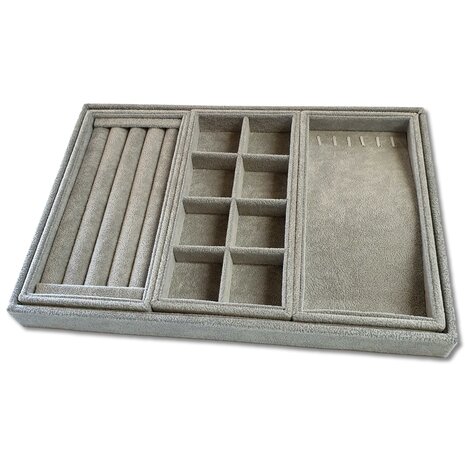 Jewelry box - 4 parts - Gray velvet - jewelry display