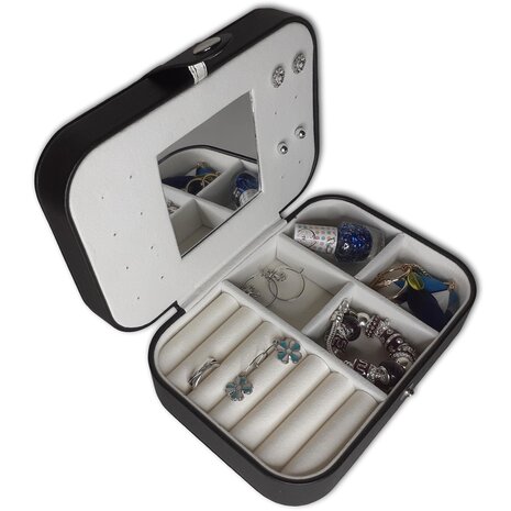 Sieraden etui / reisetui - Zwart met spiegeltje - sieradendoosje voor op reis