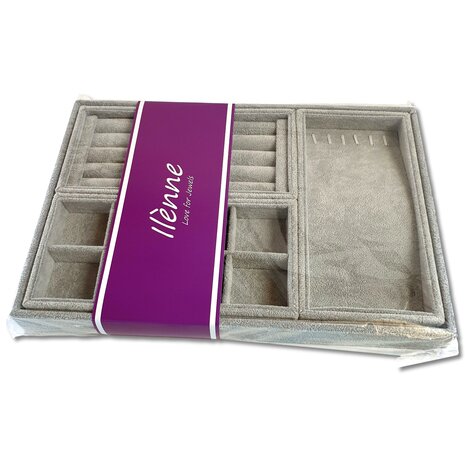 Lade organizer sieraden bakjes - Sieradenbak - 4 delig - Grijs velours - sieradendoos