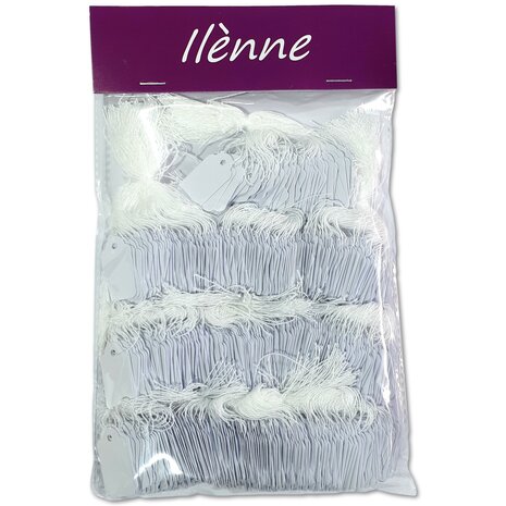 Kleine prijskaartjes met koord - 18x29 mm  -   ca. 1000 stuks - Wit -  prijslabels