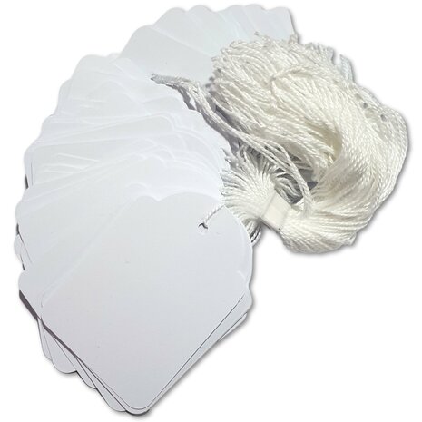 Kledinglabels / prijskaartjes groot met koord - 45x65 mm - 200 stuks - cadeaulabels karton - Wit 