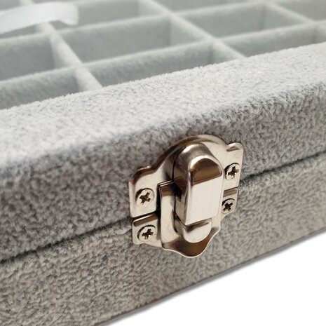 Sieradendoos - Grijs - 36 vakjes - met deksel - 35x24x5cm - velours - oorbellen organizer