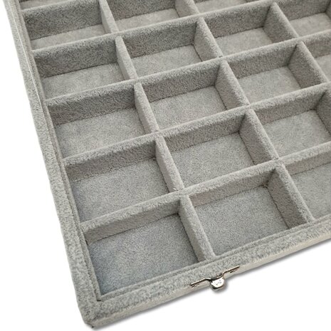 Sieradendoos - Grijs - 36 vakjes - met deksel - 35x24x5cm - velours - oorbellen organizer