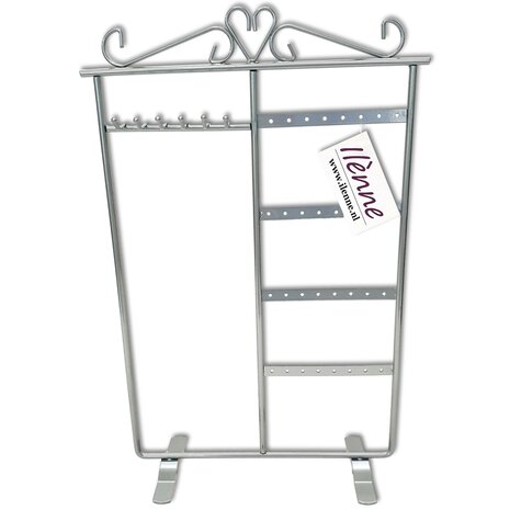 Kettinghouder & oorbellenhouder in 1 - metaal sieradenrekje - zilver grijs - 23x9x35 cm