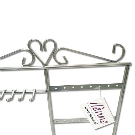 Kettinghouder & oorbellenhouder in 1 - metaal sieradenrekje - zilver grijs - 23x9x35 cm