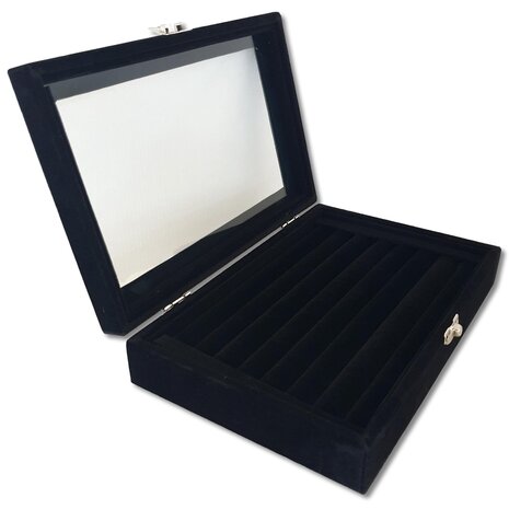 Sieradendoos Ringen & Oorbellen &ndash; Luxe Velours Ringendoos met Deksel &ndash; 7 Sleuven &ndash; Organizer voor 35-42 Ringen & Manchetknopen &ndash; Cadeau voor Haar