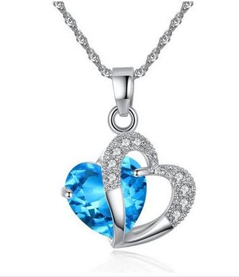Ketting met hartje - Blauw - platinum plated - Austrian Crystal