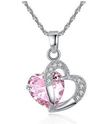 Ketting met hartje - Roze - platinum plated - Austrian Crystal