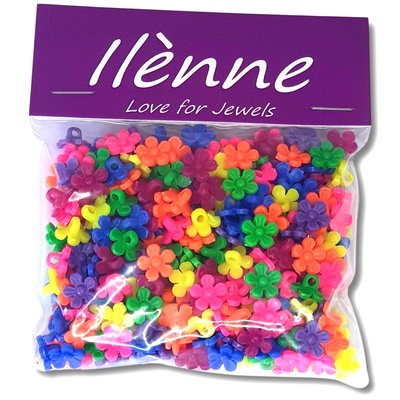 Bloemen kraaltjes / bedeltjes - gekleurde neon mix - Acryl - 10 mm - ca. 375 stuks