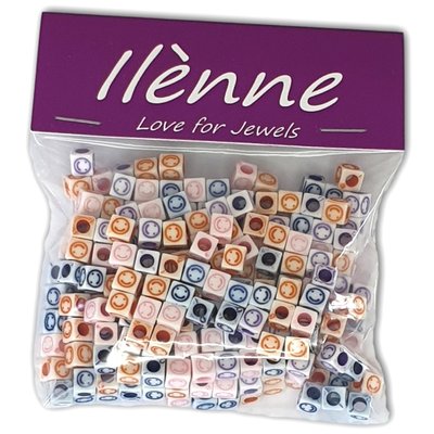 kralen - witte kralen met gekleurde gezichtjes mix - Acryl - 6 mm - ca. 330 stuks