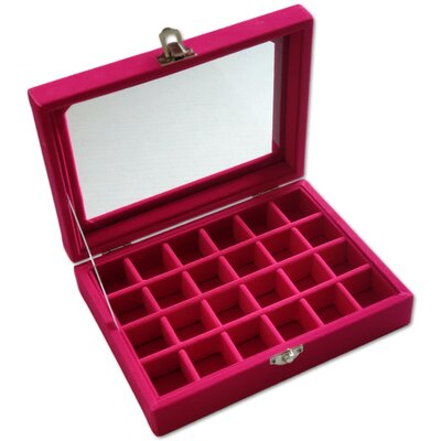 Boîte à bijoux avec couvercle - 20x15 cm - Rose fuchsia - 24 compartiments