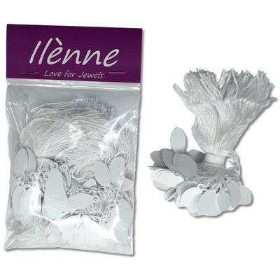 Kleine prijskaartjes met koord - 11x24 mm ovaal - 200 stuks - Wit -  prijslabels