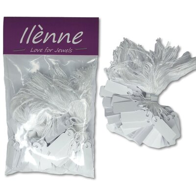 Kleine prijskaartjes met koord - 11x29 mm - 200 stuks - Wit -  prijslabels