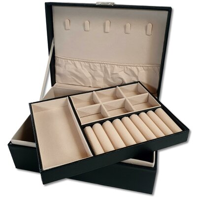 Sieradendoos voor volwassenen of kind - 2 lagen - met slot - Zwart lederlook