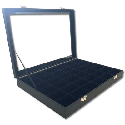 Schmuckschatulle - Schwarz - 36 Fächer - mit Deckel - 35 x 24 x 5 cm