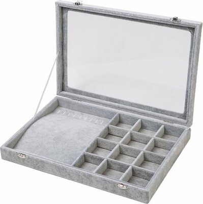 Sieradendoos - Grijs - Met haakjes en vakjes - Met deksel